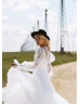 Long Sleeves Beaded White Tulle Bohemian Wedding Dress